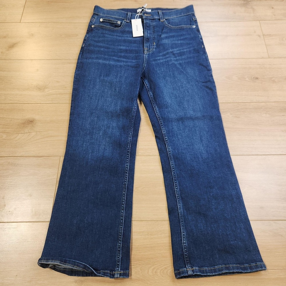 Spanx Lycra Fitsense Kick Flare Jeans Womens 14 Medium Wash High Rise Denim